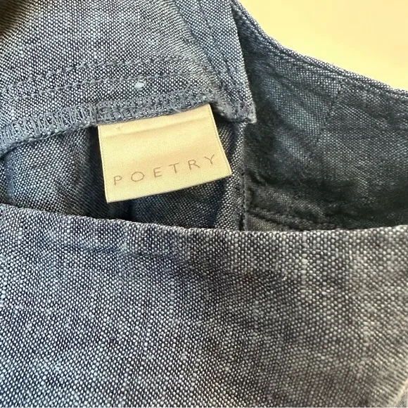 Poetry Chambray Blue 100% Linen Skirt with Pockets Size 10