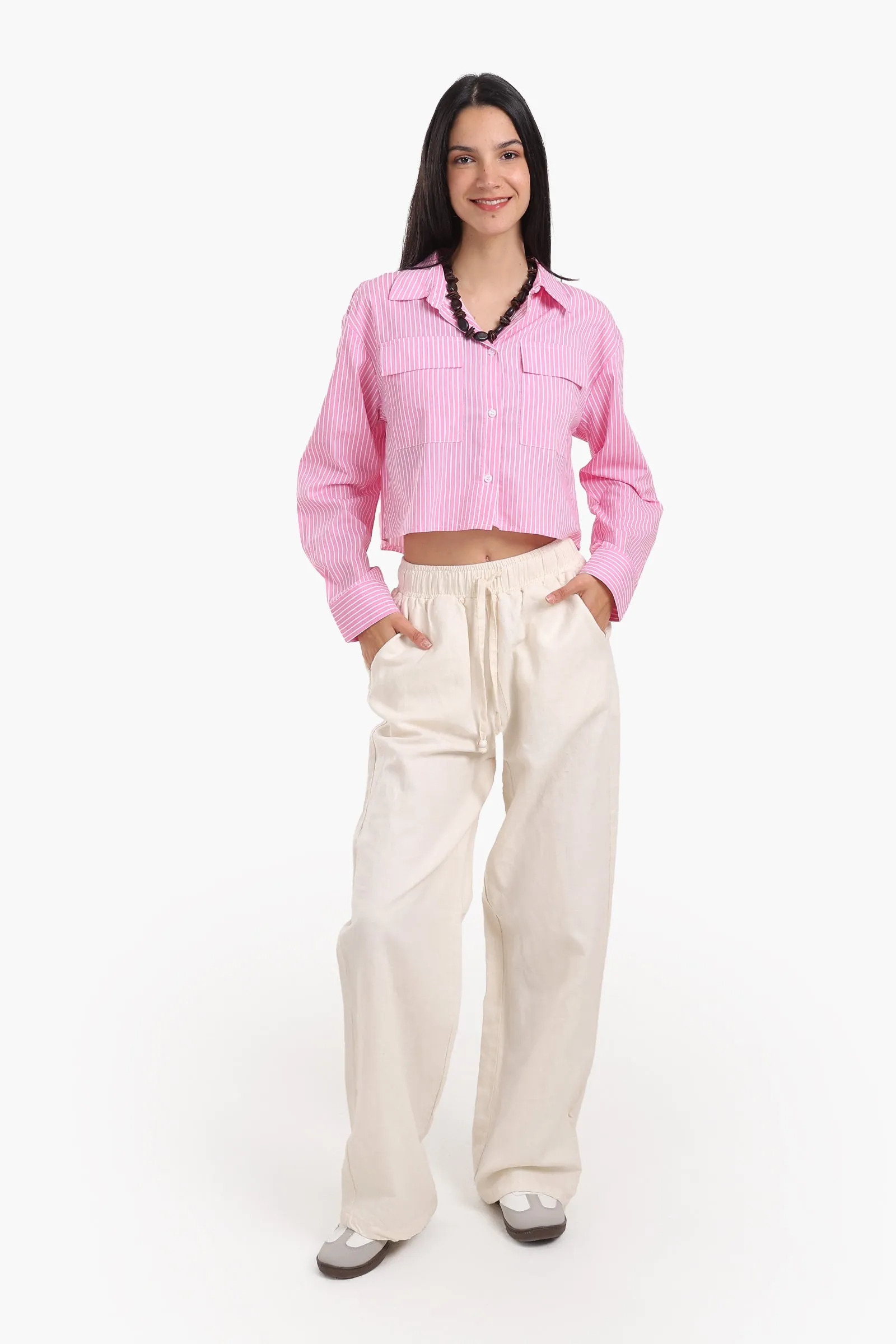 Poplin Striped Cropped Shirt
