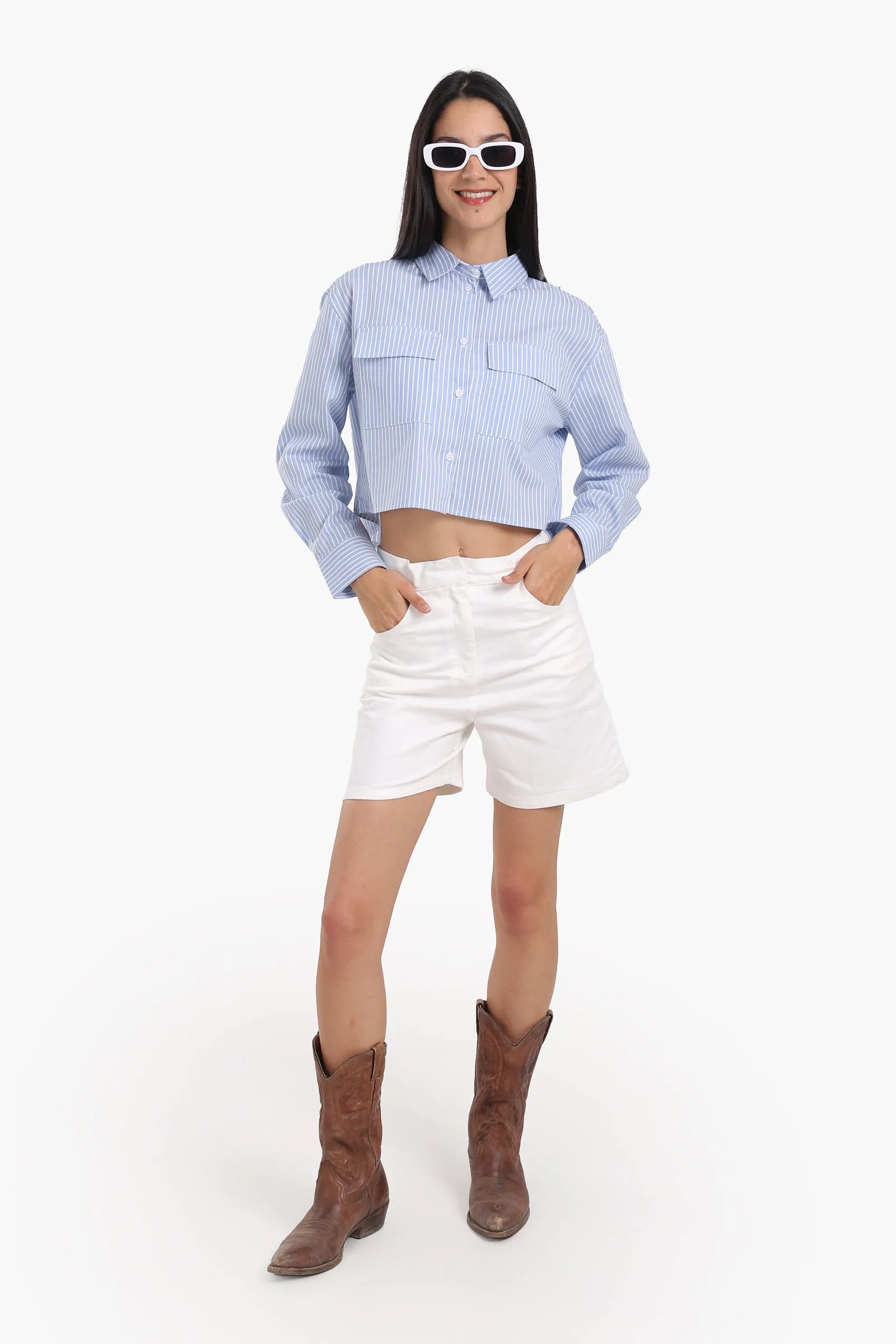 Poplin Striped Cropped Shirt