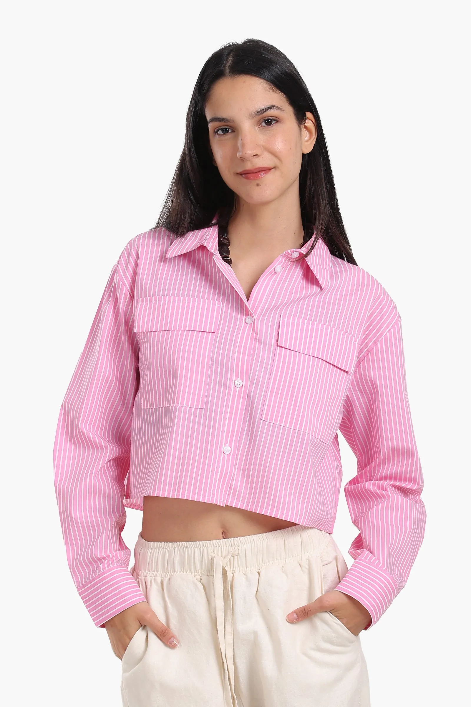 Poplin Striped Cropped Shirt
