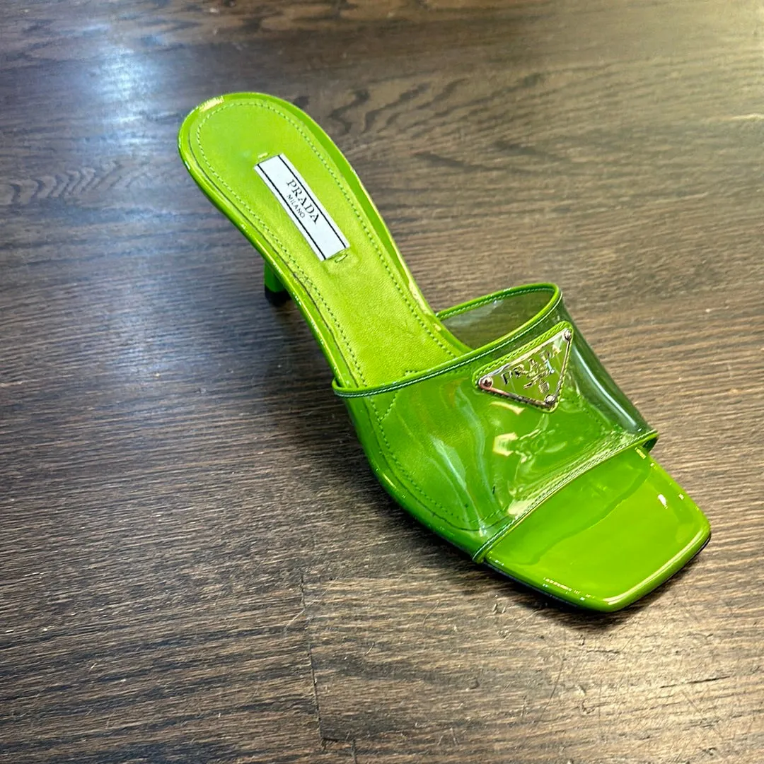 Prada Green PVC and Leather Heeles Mule