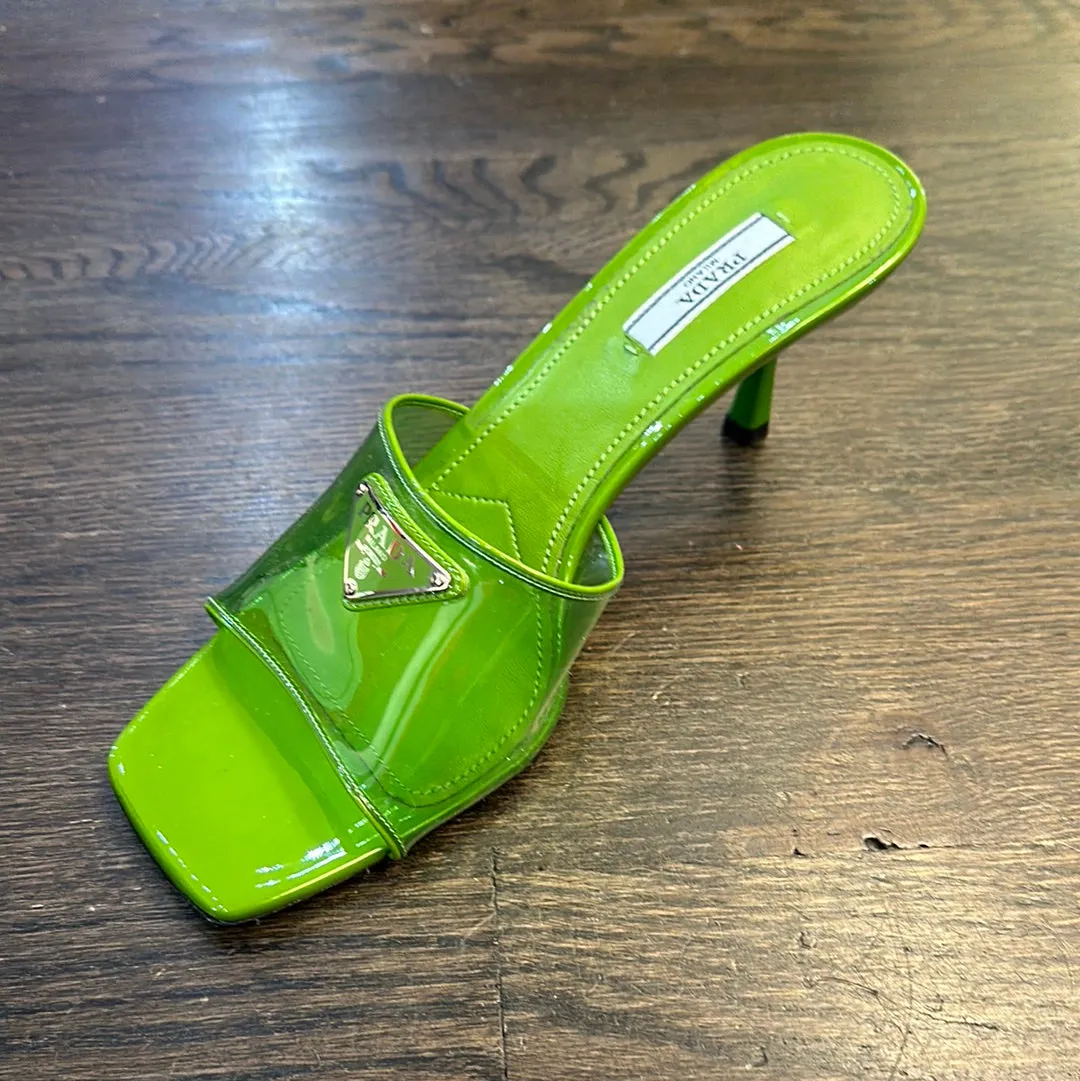 Prada Green PVC and Leather Heeles Mule