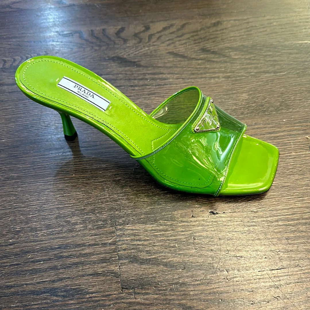 Prada Green PVC and Leather Heeles Mule