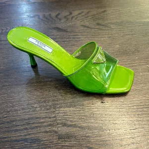 Prada Green PVC and Leather Heeles Mule