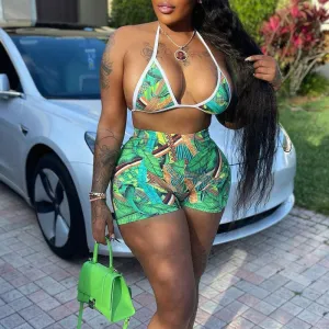 Print Halter 3PCS Shorts Set