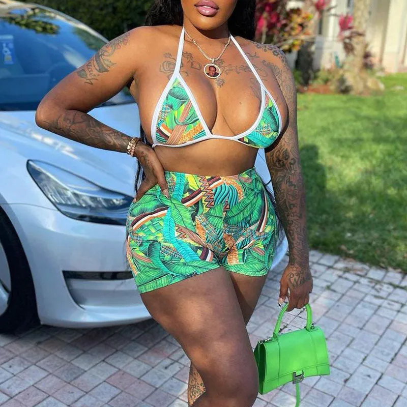 Print Halter 3PCS Shorts Set