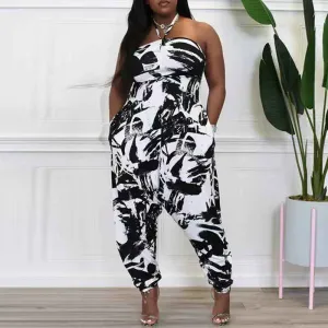 Print Halter Sleeveless Loose Jumpsuit