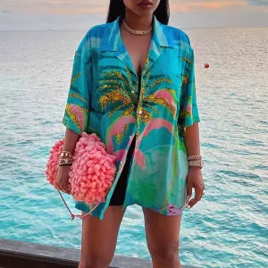 Print Long Sleeve Loose Blouse