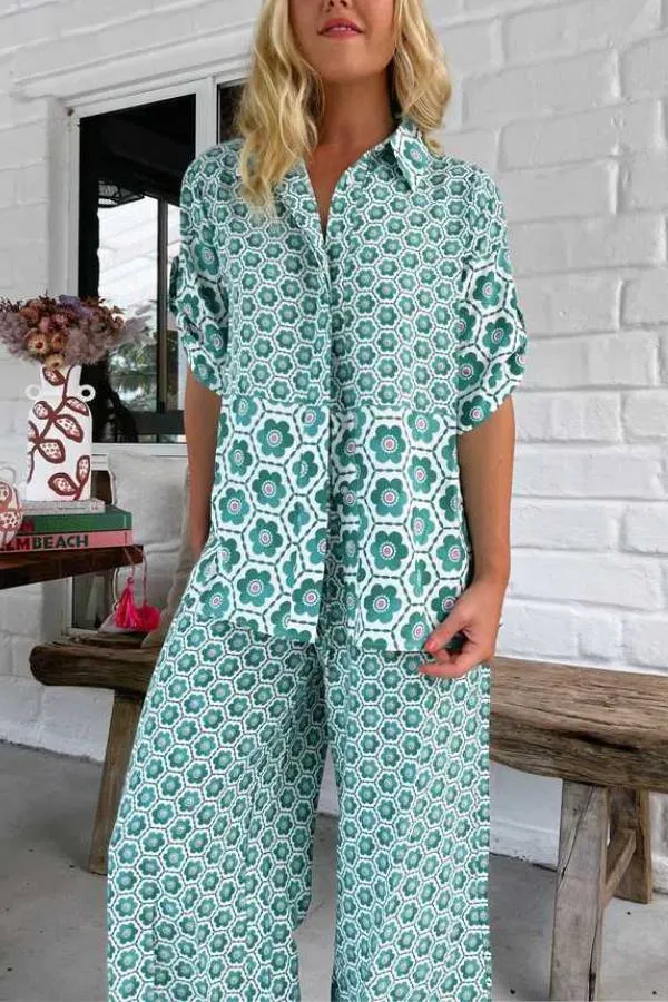 Printed casual fashion shirt set