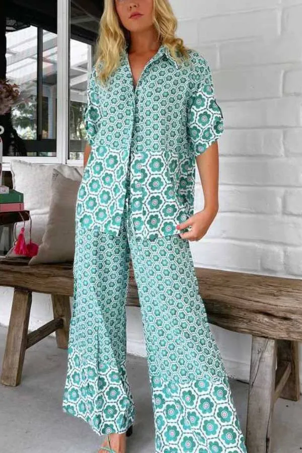 Printed casual fashion shirt set