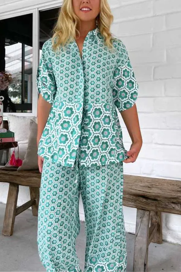 Printed casual fashion shirt set