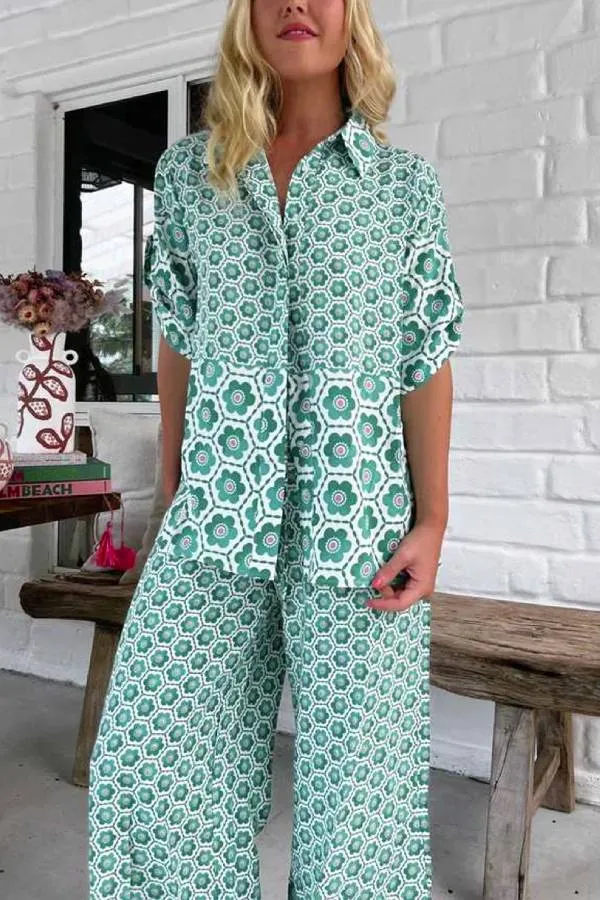 Printed casual fashion shirt set