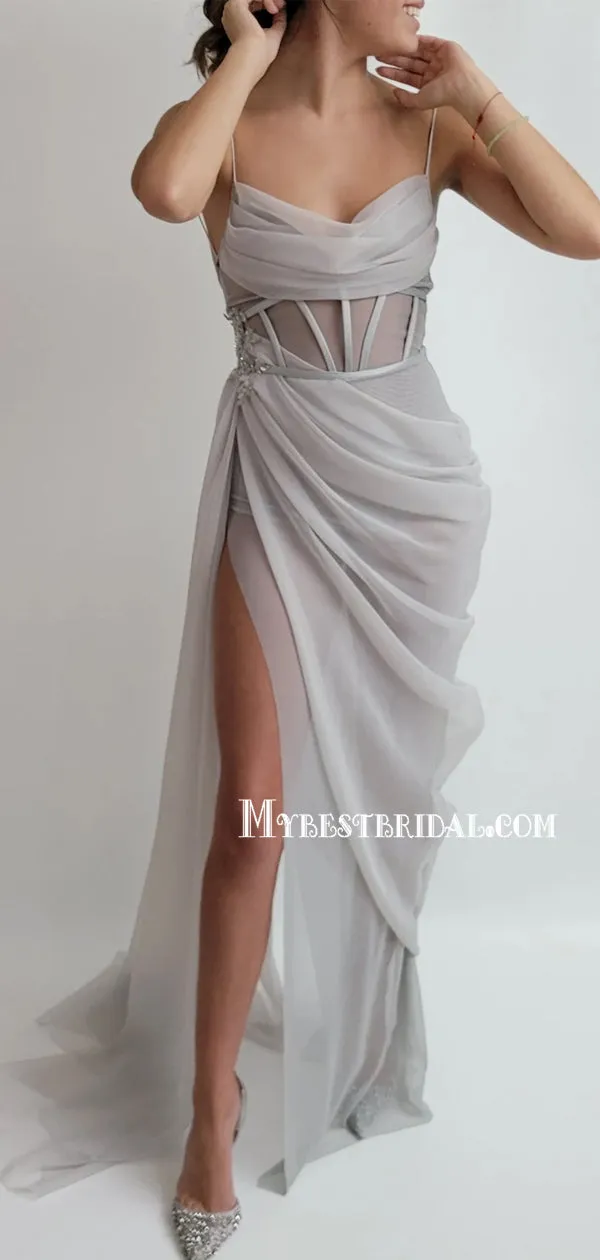 Pupular Spaghetti Straps Mermaid Simple Side Slit Prom Dresses PDS0316