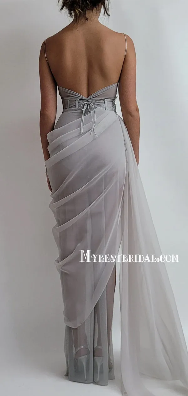 Pupular Spaghetti Straps Mermaid Simple Side Slit Prom Dresses PDS0316