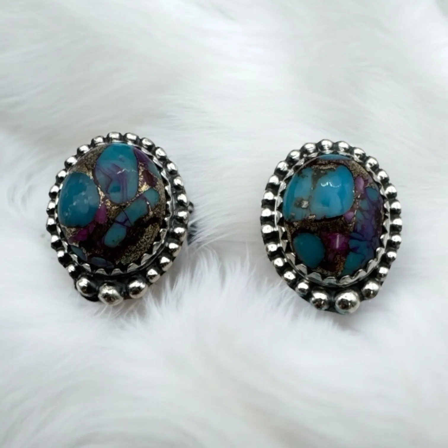 Purple Dahlia Turquoise Solid 925 Sterling Silver Stud Earrings