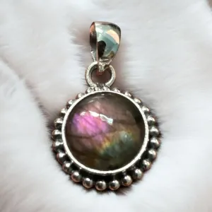 RARE Sunset Purple Labradorite Solid 925 Sterling Silver Pendant