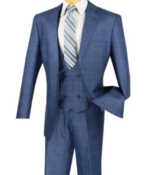 Regular Fit 3 Piece Suit (Oxford Blue) V2RW-7