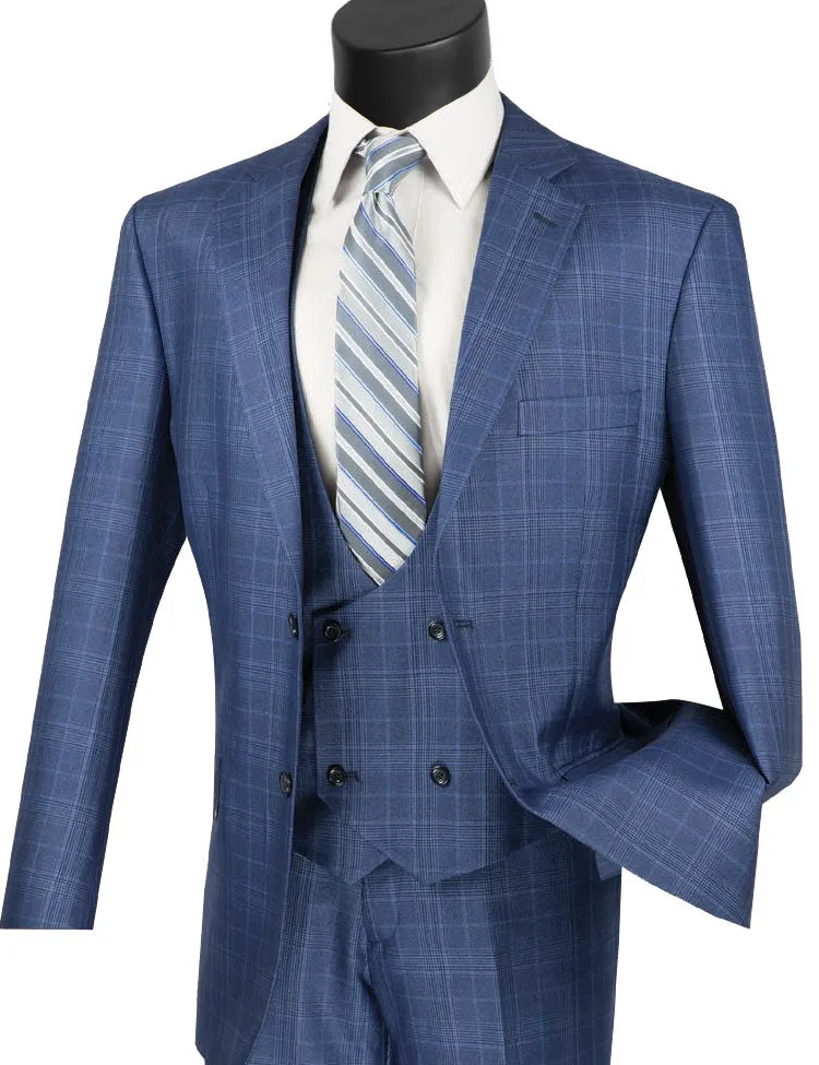 Regular Fit 3 Piece Suit (Oxford Blue) V2RW-7