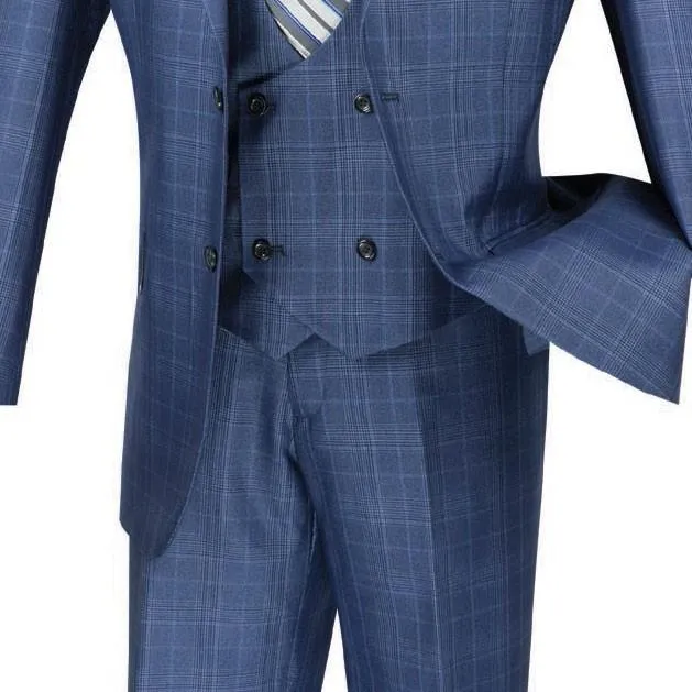 Regular Fit 3 Piece Suit (Oxford Blue) V2RW-7