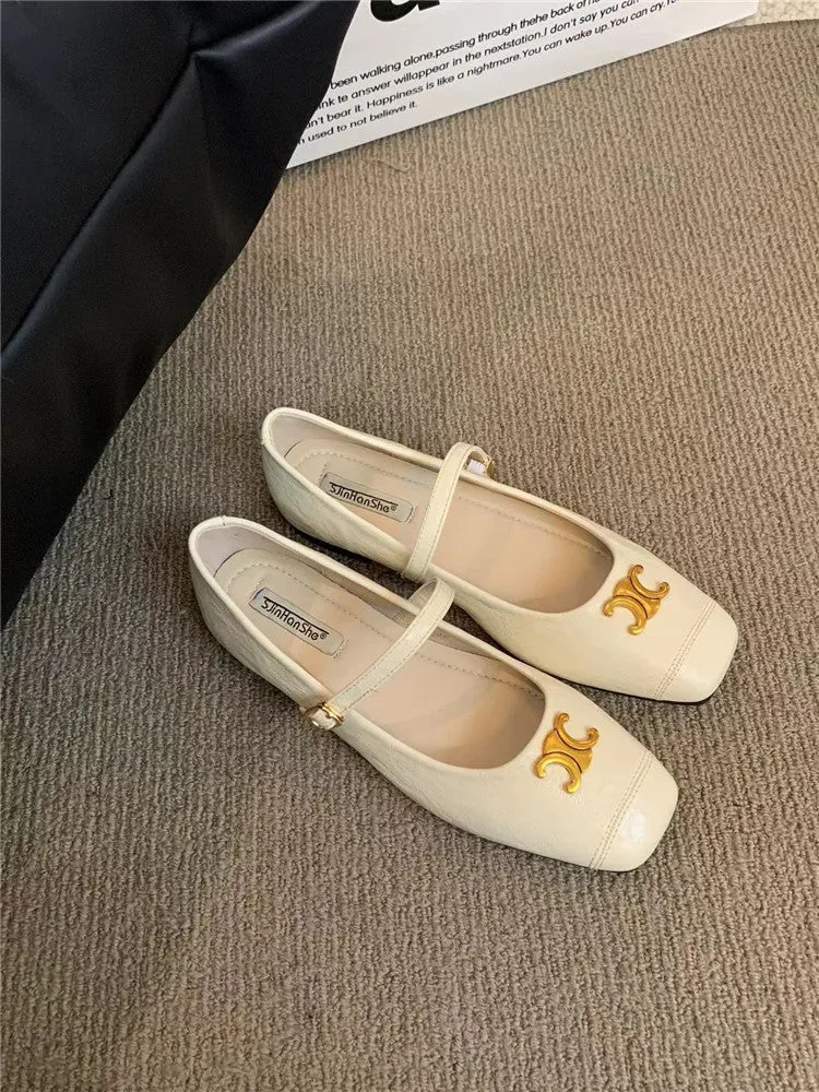 Retro Mary Jane Shoes Square Toe Shallow Mouth Soft Sole Women's Shoes
