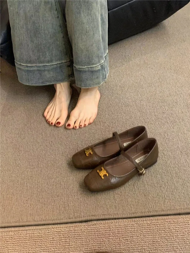 Retro Mary Jane Shoes Square Toe Shallow Mouth Soft Sole Women's Shoes