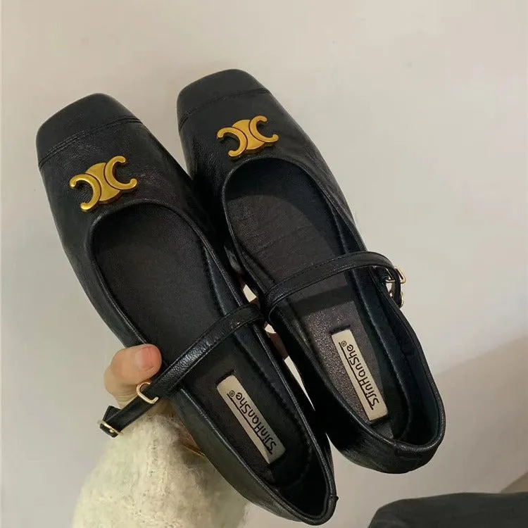 Retro Mary Jane Shoes Square Toe Shallow Mouth Soft Sole Women's Shoes