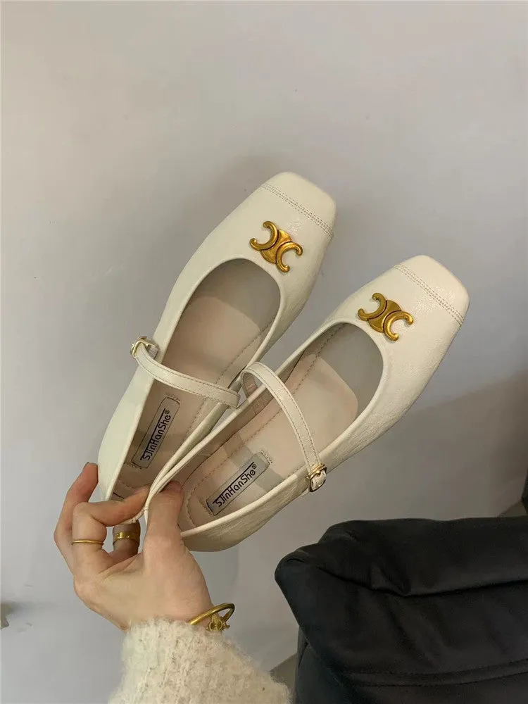 Retro Mary Jane Shoes Square Toe Shallow Mouth Soft Sole Women's Shoes