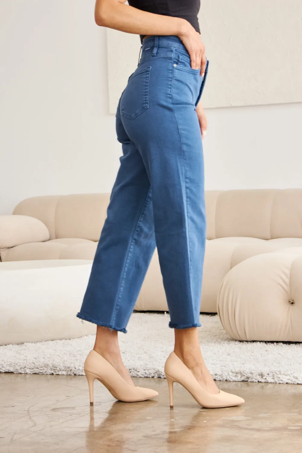 RFM Crop Chloe Tummy Control High Waist Raw Hem Jeans