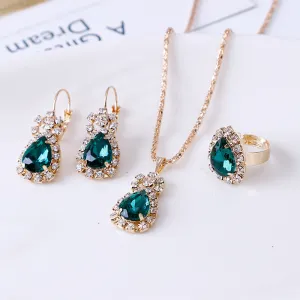 Rhinestone Water Drop Shapped 3PCS Necklace Set