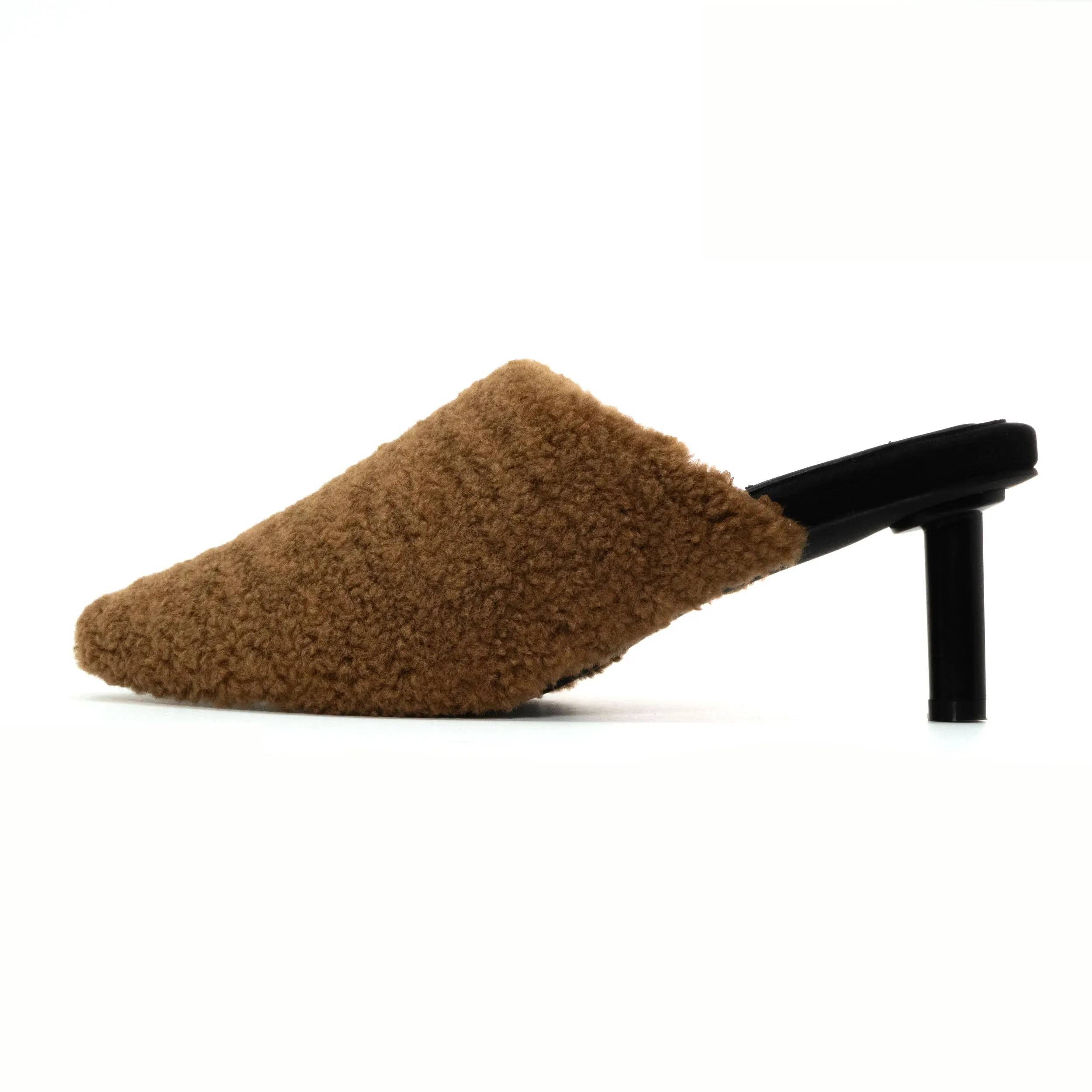 ROAM FUZZY HEEL COGNAC FAUX SHEARLING