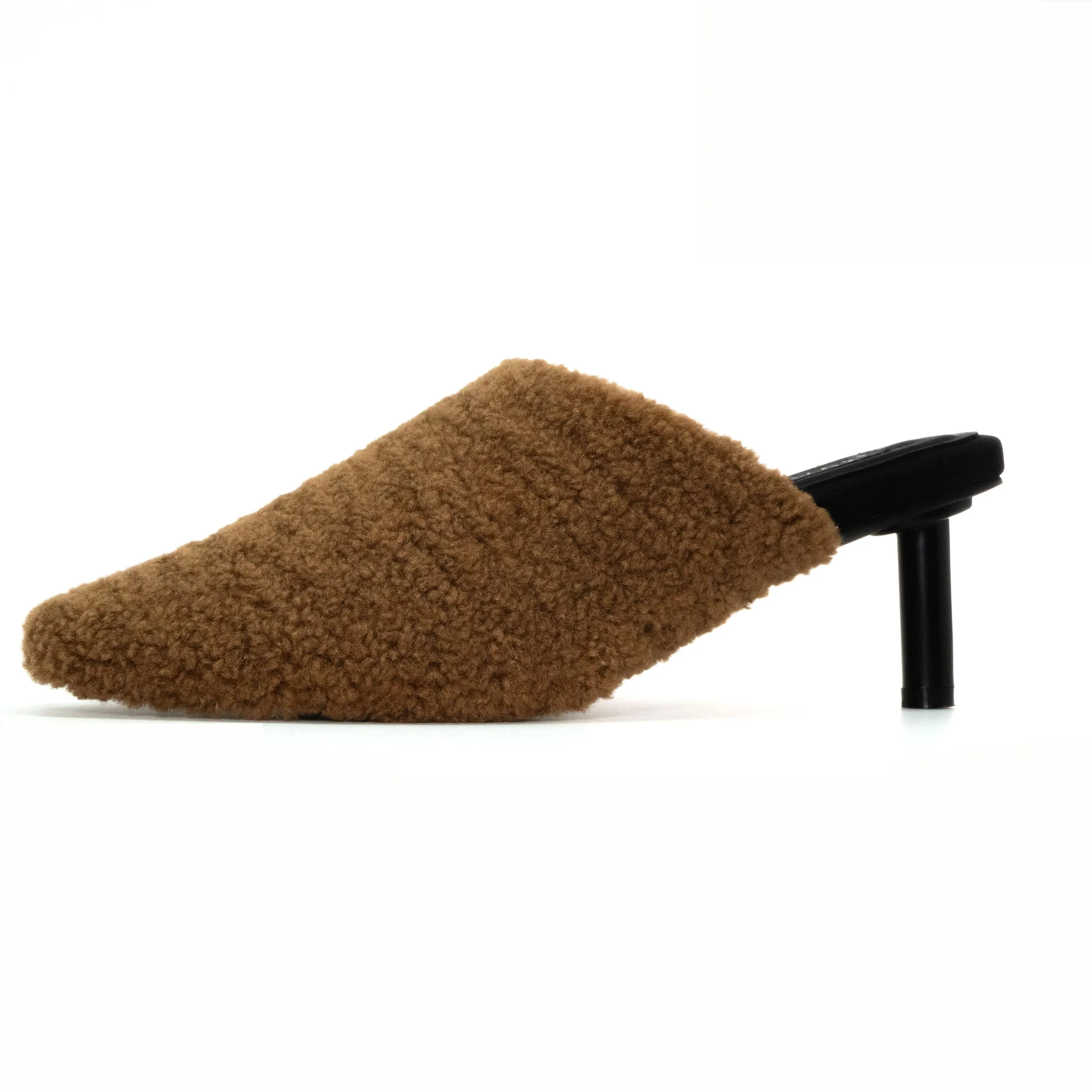 ROAM FUZZY HEEL COGNAC FAUX SHEARLING