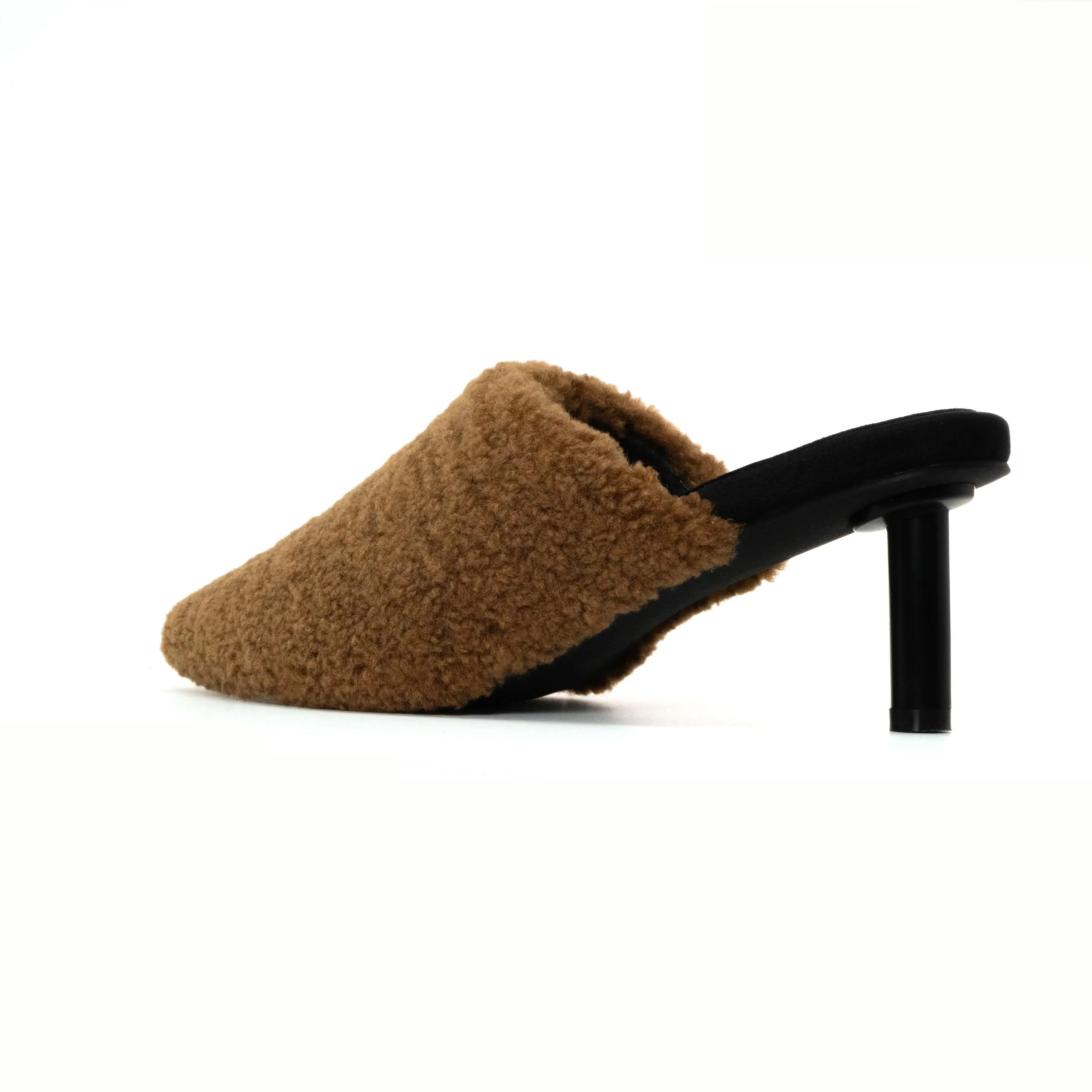 ROAM FUZZY HEEL COGNAC FAUX SHEARLING
