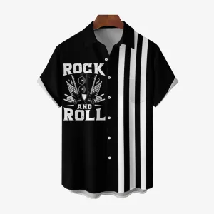 Rock Music Print Bowling Shirt Plus Size Casual Short Sleeve Shirt 2404000705