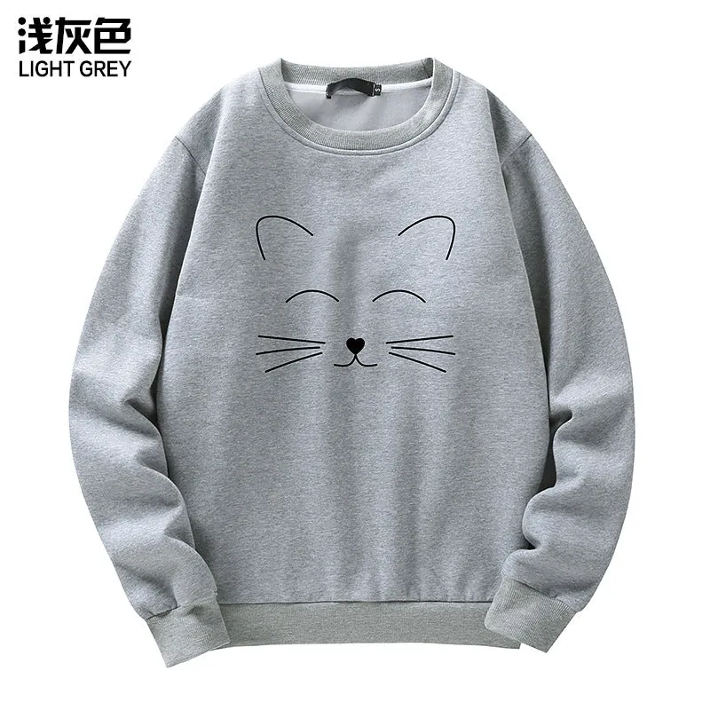 Round Neck Cat Printed Sweater Long Sleeved Sweatshirt