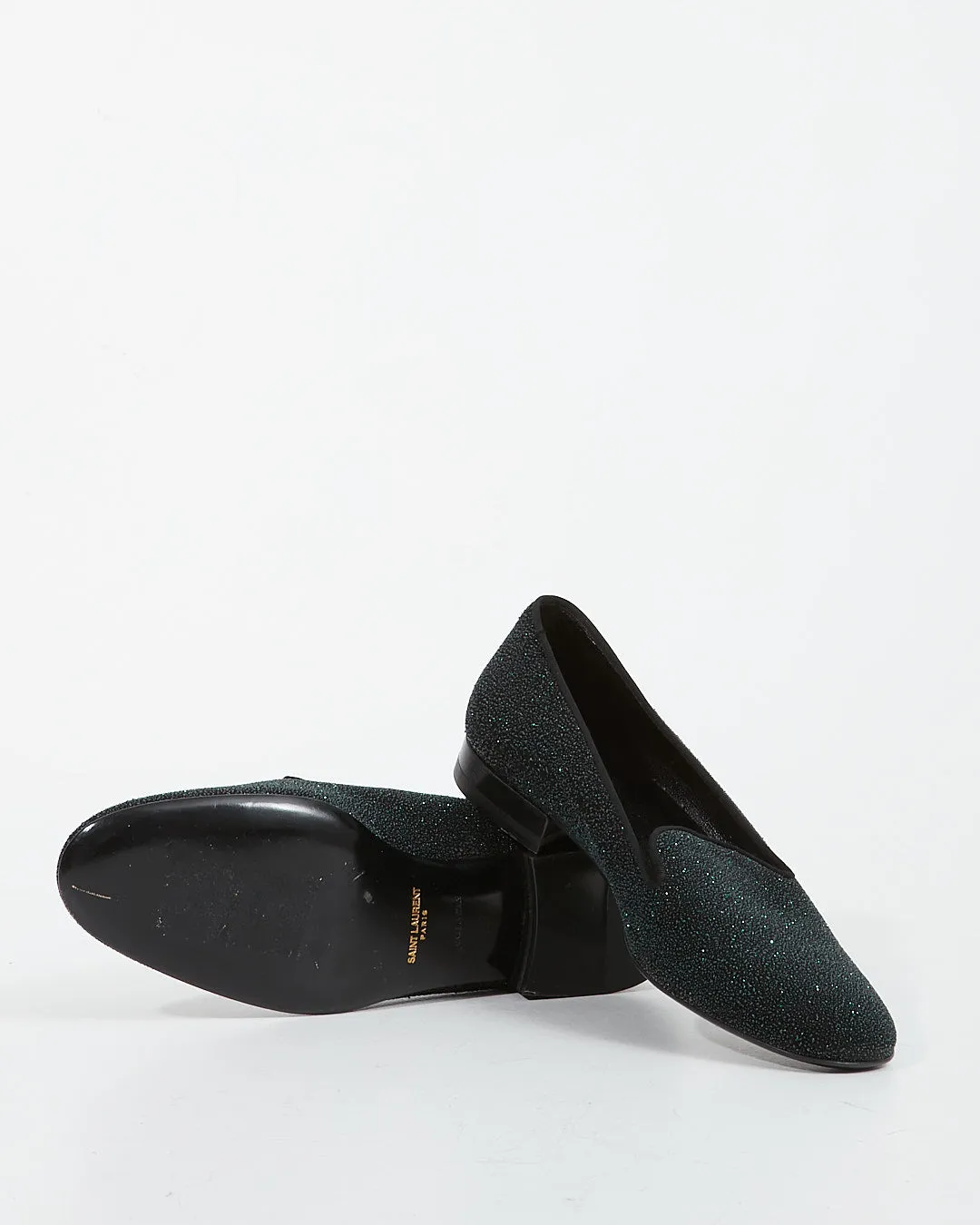 Saint Laurent Green/Black Glitter Loafers - 37