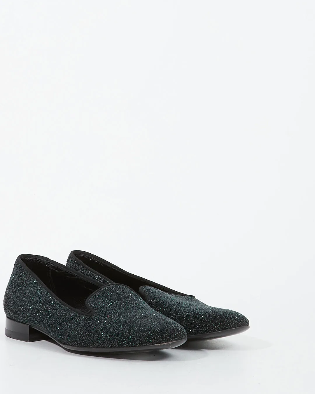 Saint Laurent Green/Black Glitter Loafers - 37