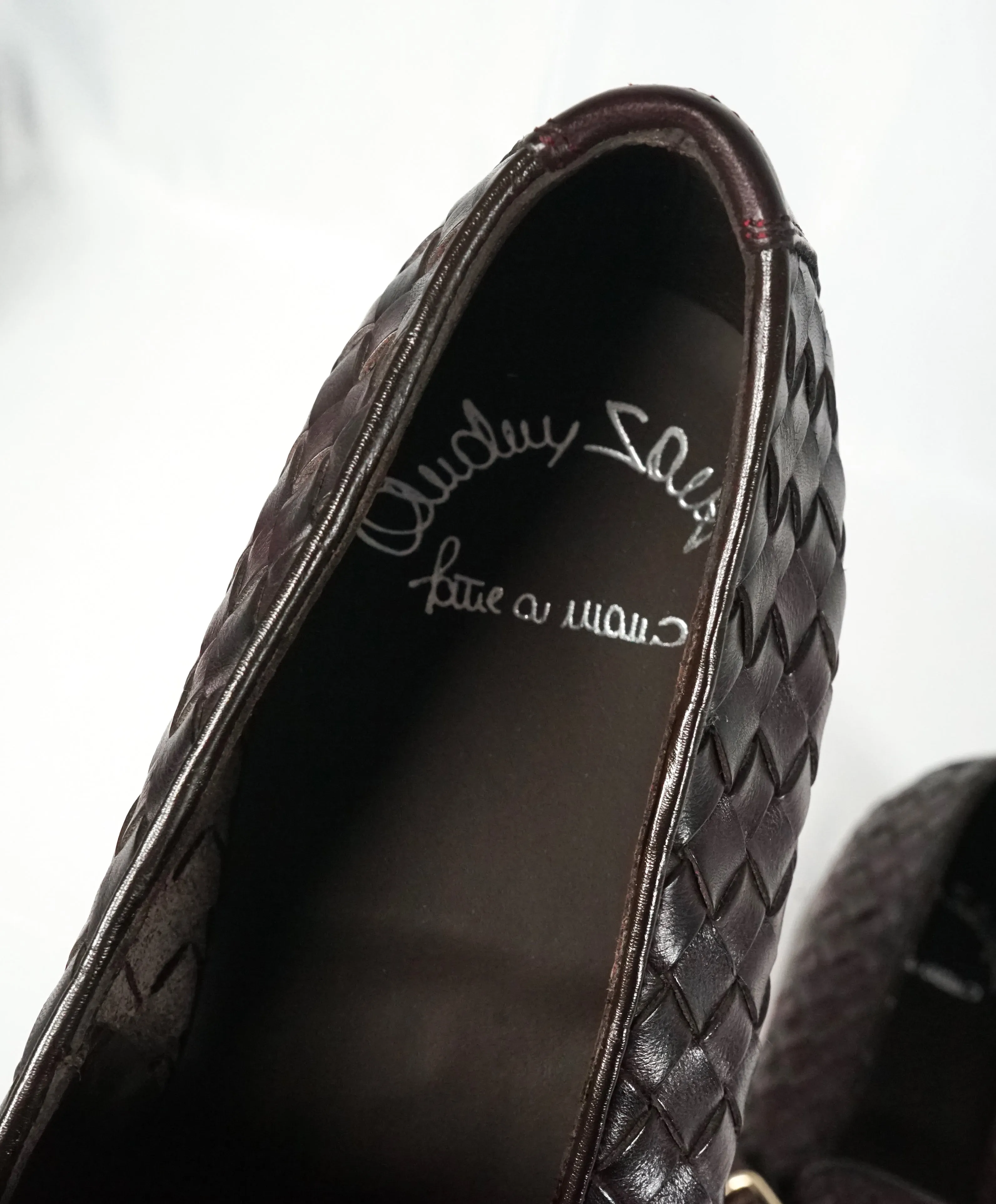 SANTONI - Oxblood Hand-Antiqued Woven Leather Monk Strap Loafers - 10