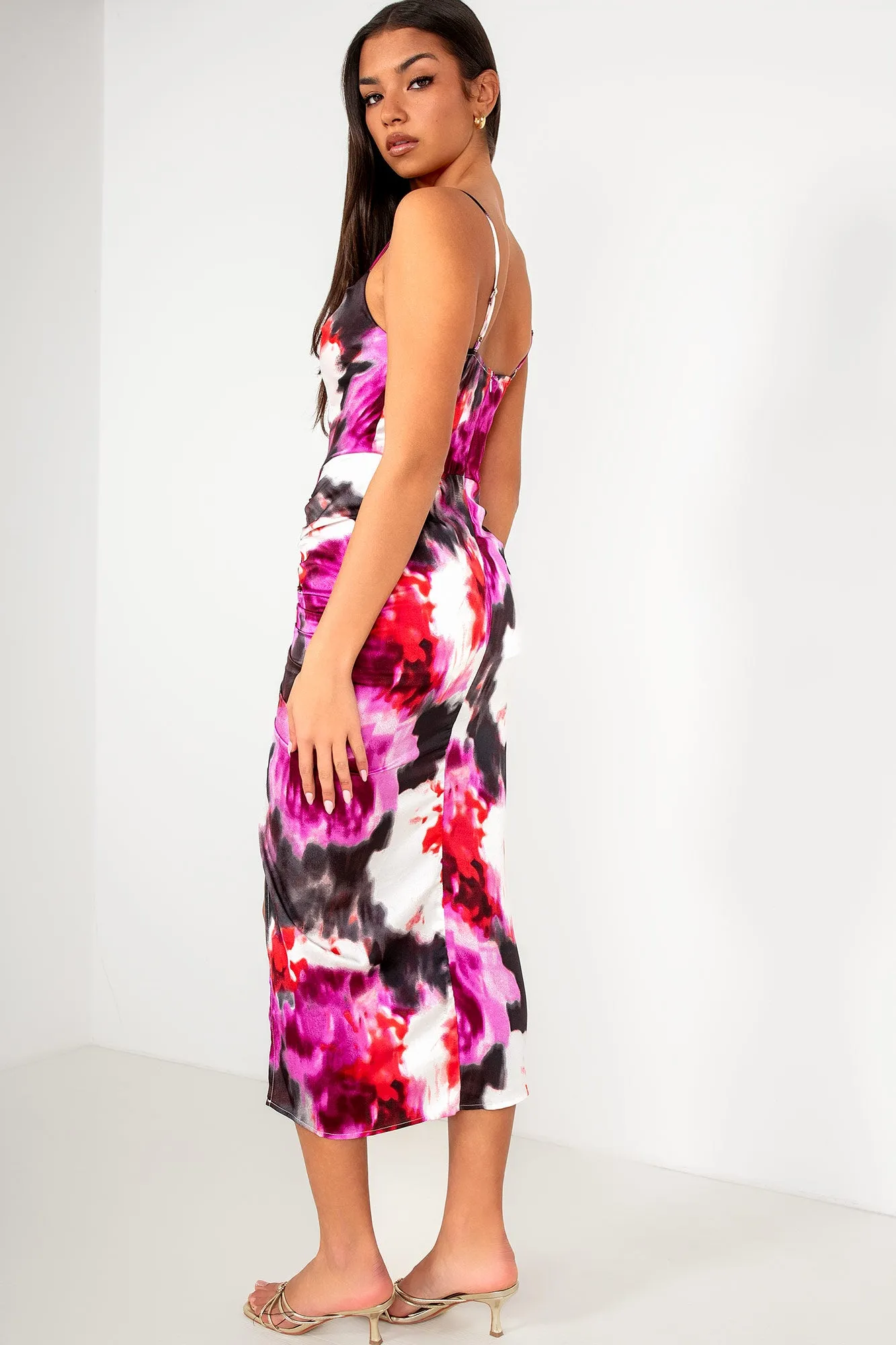 Selena Purple Satin Print Dress