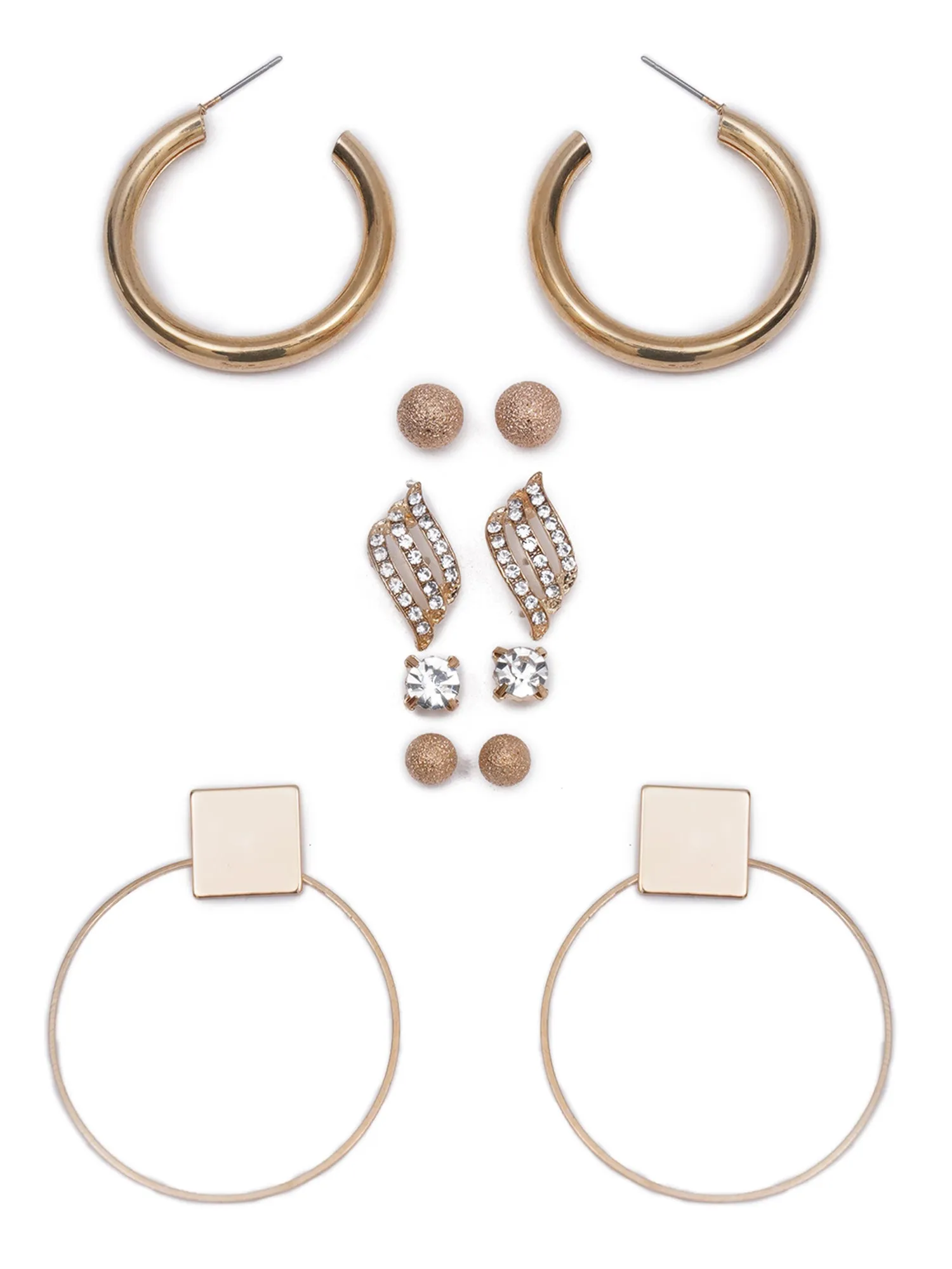Set of 6 Gold Plated CZ Studded Earrings for Women