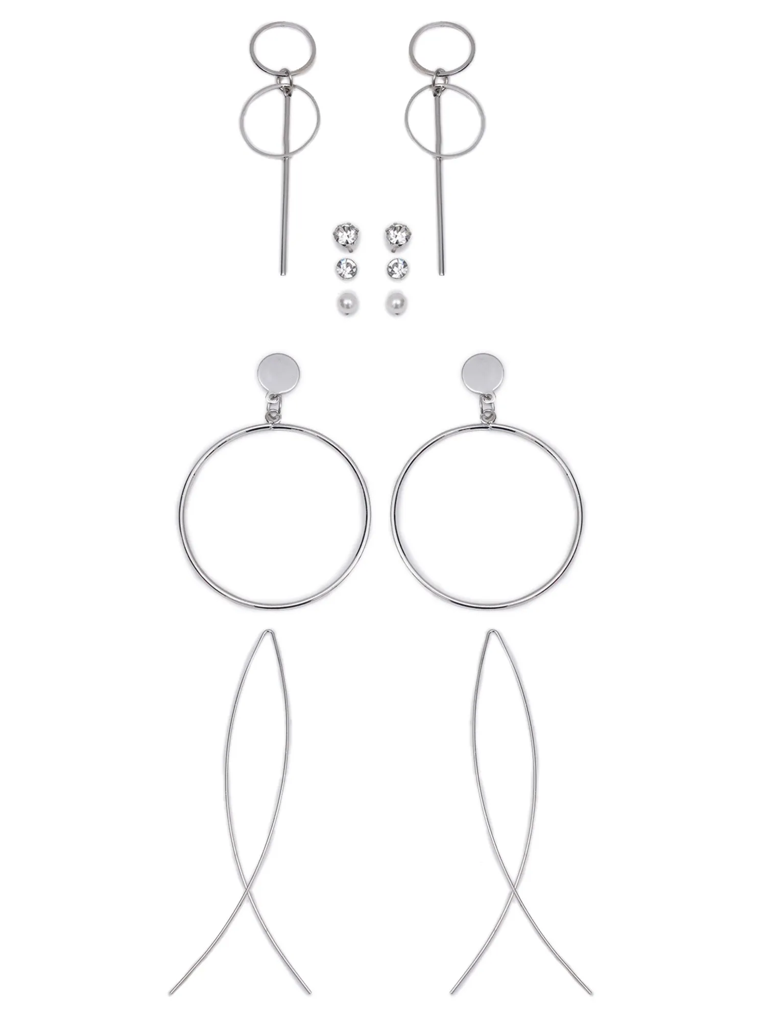 Set of 6 Silver Tone Earrings