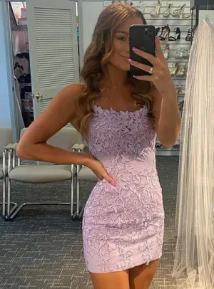 Short Pink Lace Prom Dress，Lace Up Simple Party Dress