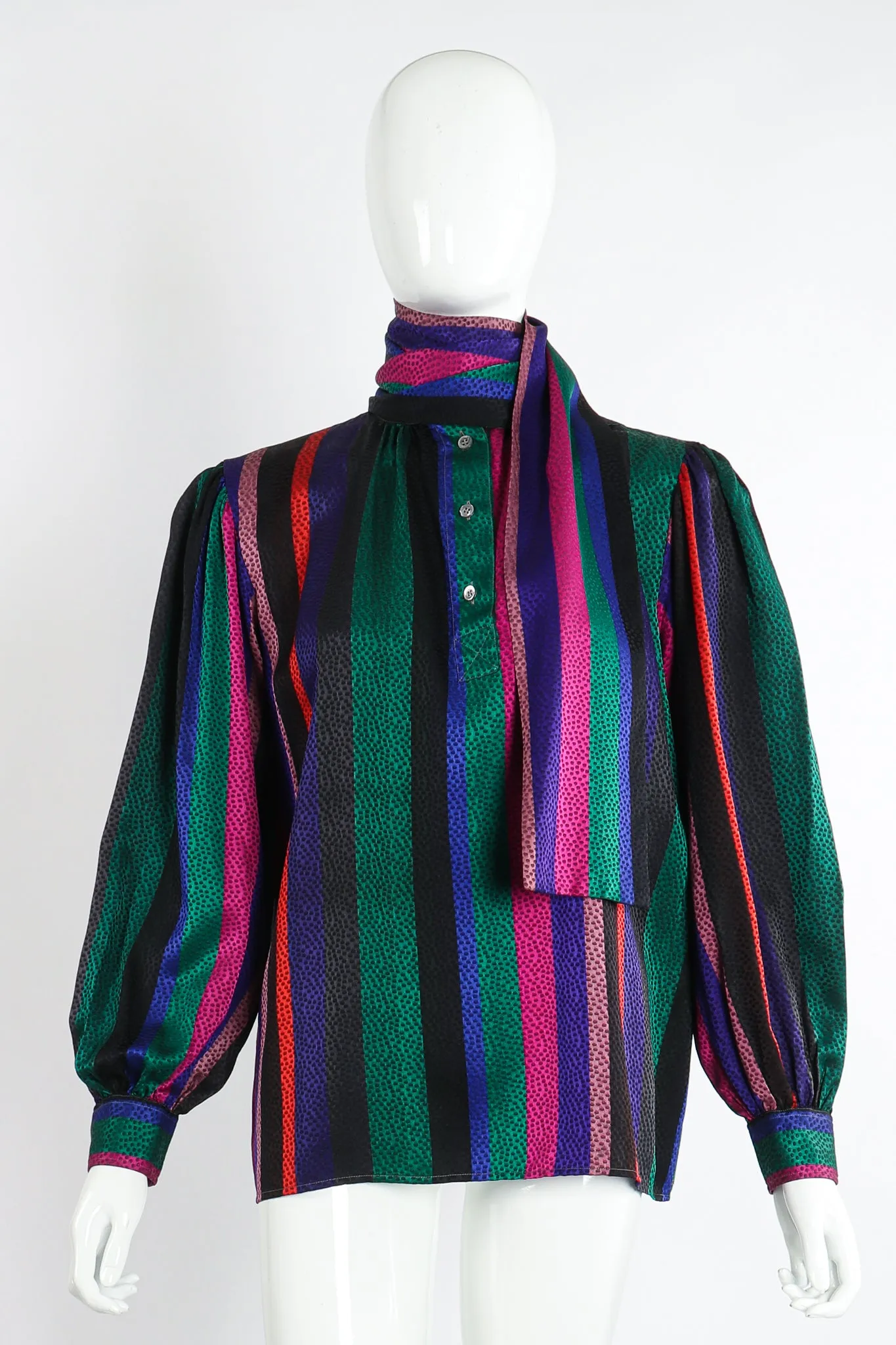 Silk Stripe Bow Blouse