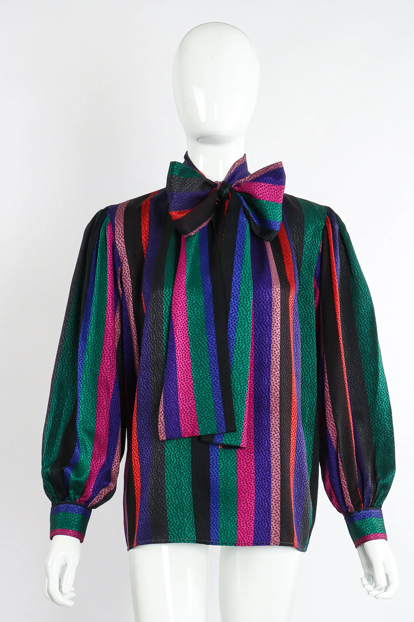 Silk Stripe Bow Blouse