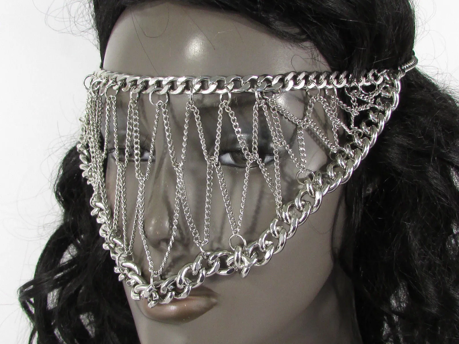 Silver Metal Eye Cover Half Face Elastic Mask Thick Halloween
