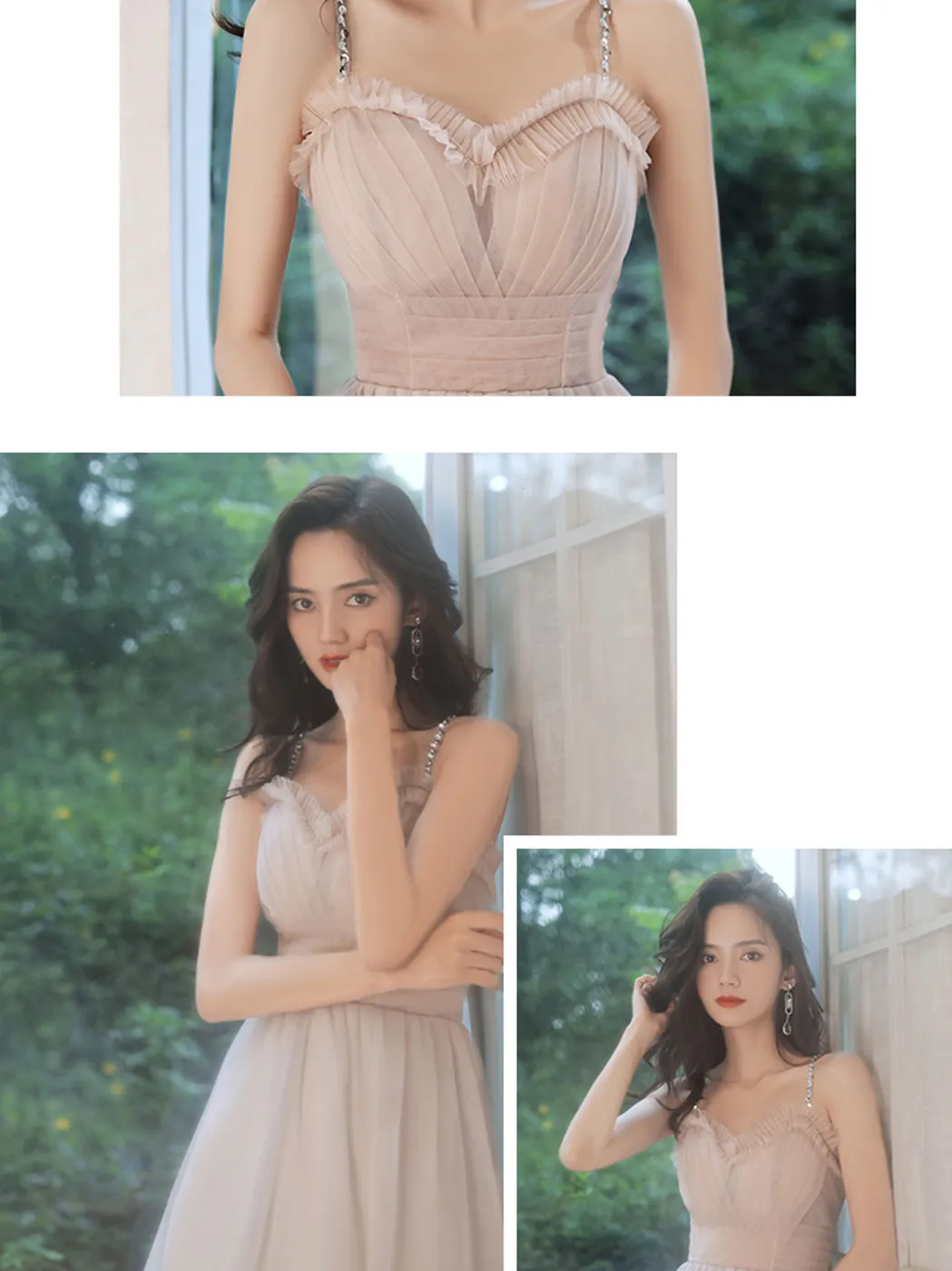 Simple A line tea length prom dress tulle formal dress