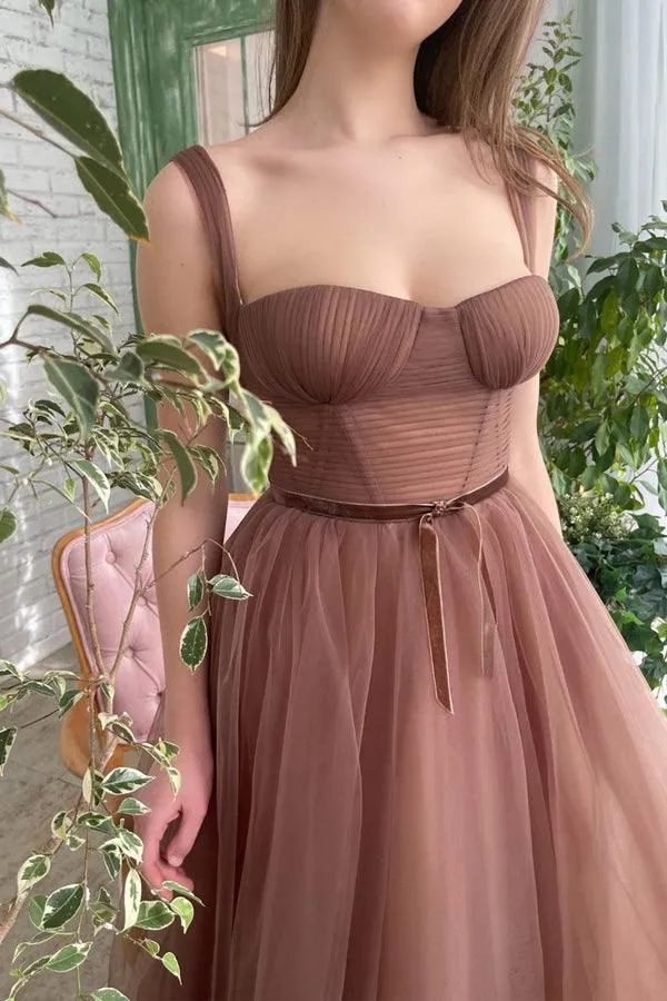 Simple A-line Tea Length Tulle Short Prom Dress Homecoming Dress HD0184