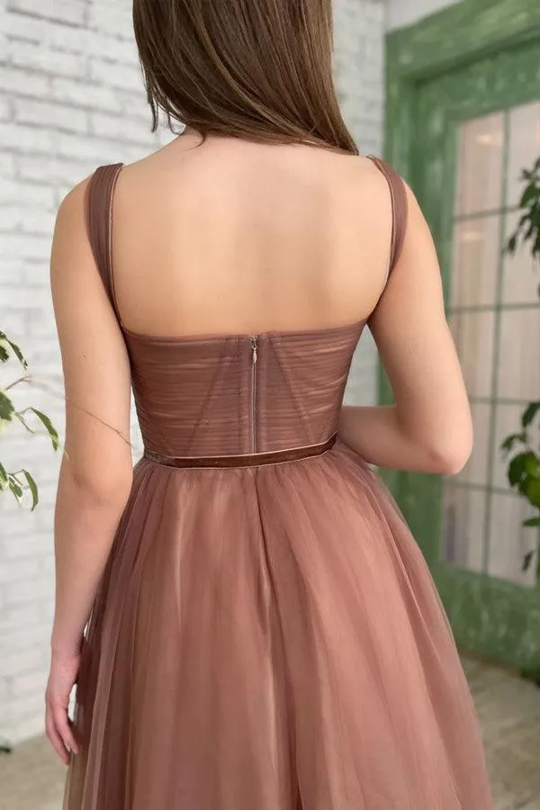Simple A-line Tea Length Tulle Short Prom Dress Homecoming Dress HD0184