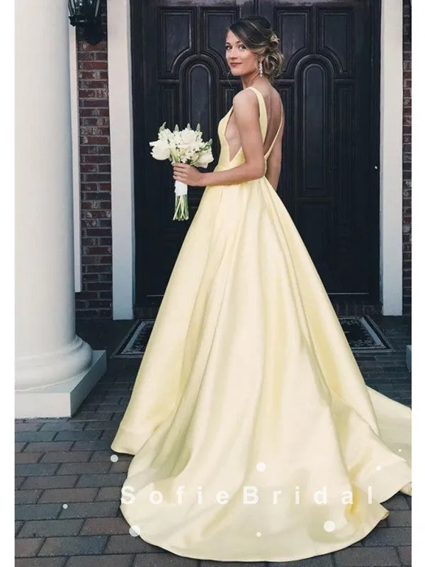 Simple A-Line V-Neck Sleeveless Red Long Prom Dresses With Pockets,SFPD0036