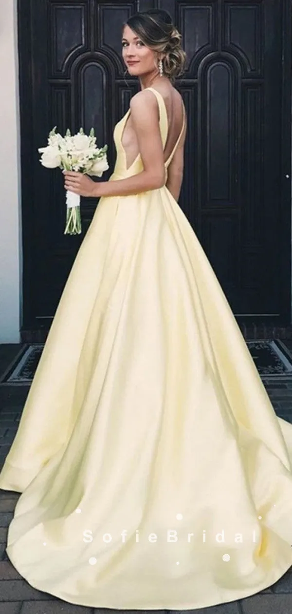 Simple A-Line V-Neck Sleeveless Red Long Prom Dresses With Pockets,SFPD0036