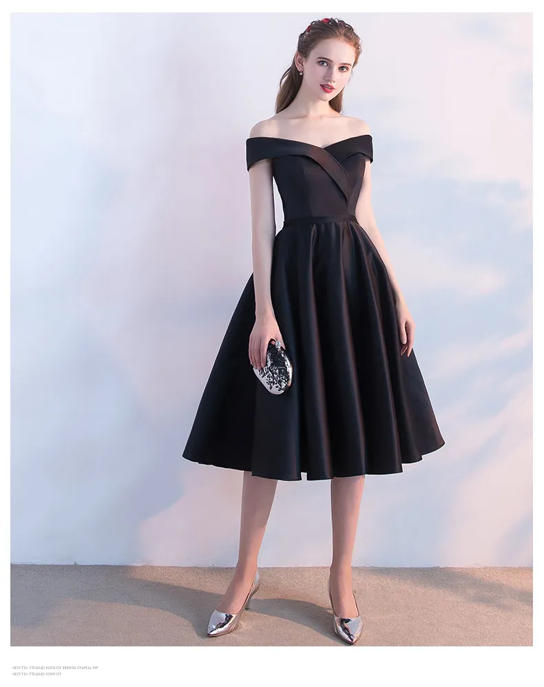 Simple Black Satin Short Sweetheart Party Dress, Black Homecoming Bridesmaid Dress
